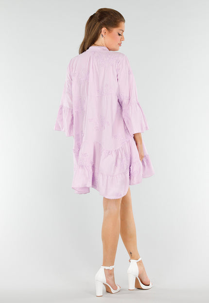 NEW040625 Lichtpaarse Jurk met Borduursels en Knopen