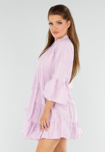 NEW040625 Lichtpaarse Jurk met Borduursels en Knopen