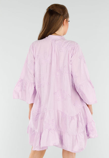 NEW040625 Lichtpaarse Jurk met Borduursels en Knopen