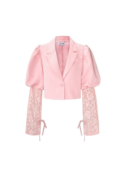 OP=OP.39.NL Lichtroze Korte Blazer met Kanten Mouwen