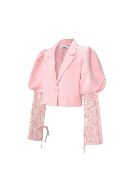 OP=OP.39.NL Lichtroze Korte Blazer met Kanten Mouwen