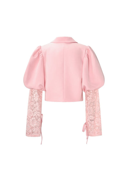 OP=OP.39.NL Lichtroze Korte Blazer met Kanten Mouwen