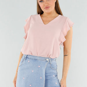 NEW040625 Lichtroze Linnenlook Blouse