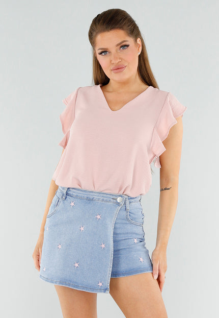 NEW040625 Lichtroze Linnenlook Blouse