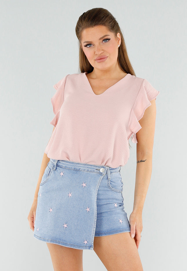 NEW040625 Lichtroze Linnenlook Blouse