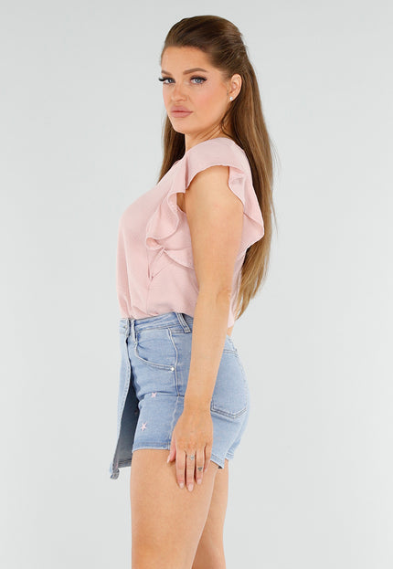 NEW040625 Lichtroze Linnenlook Blouse