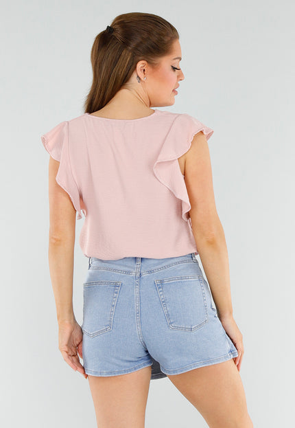 NEW040625 Lichtroze Linnenlook Blouse