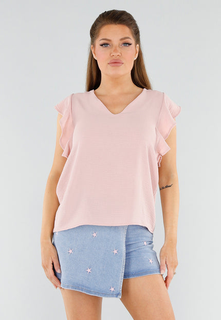 NEW040625 Lichtroze Linnenlook Blouse