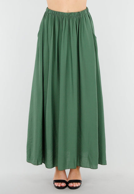 NEW040625 Mosgroene Maxi Rok met Zakken