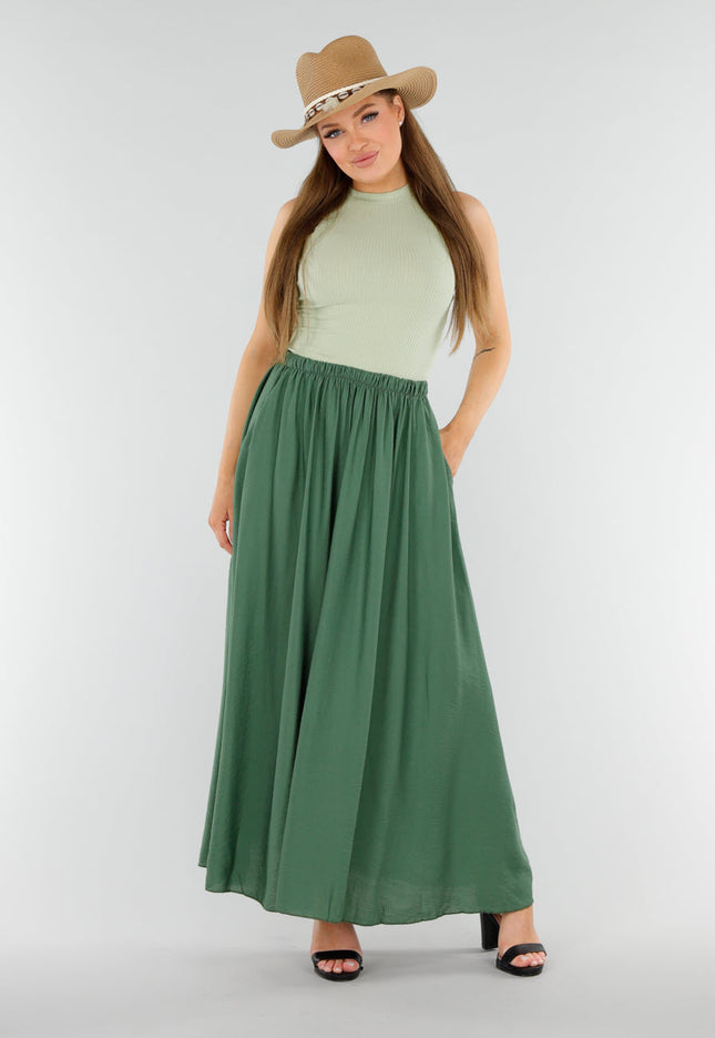 NEW040625 Mosgroene Maxi Rok met Zakken