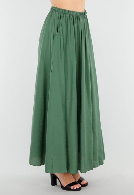 NEW040625 Mosgroene Maxi Rok met Zakken