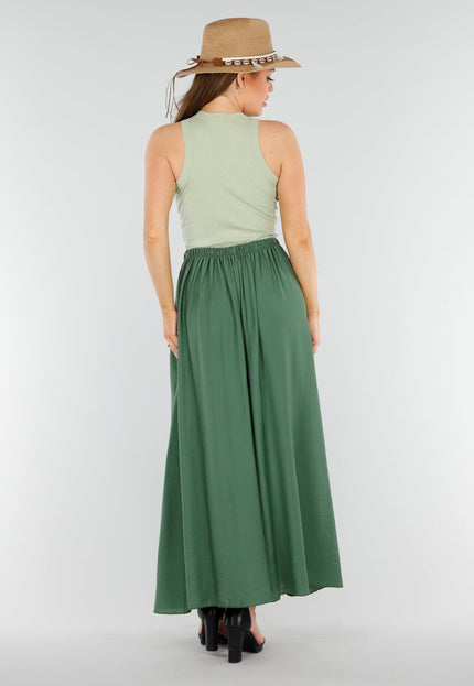 NEW040625 Mosgroene Maxi Rok met Zakken