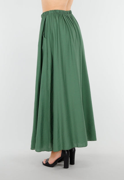 NEW040625 Mosgroene Maxi Rok met Zakken