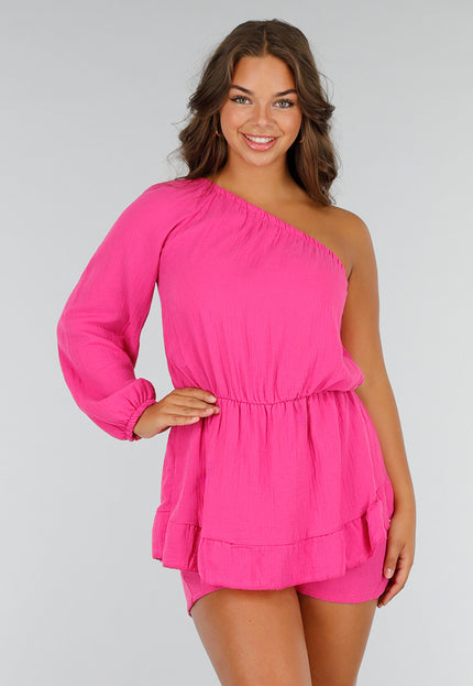 SALESELECTIE Playsuit in Fuchsia met Één Mouw