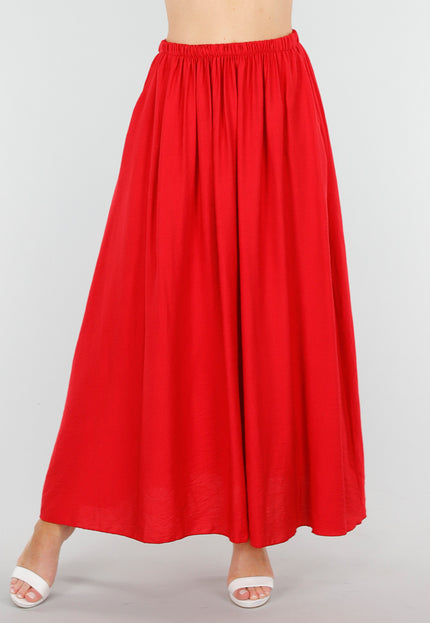 NEW040625 Rode Linnenlook Maxi Rok met Zakken