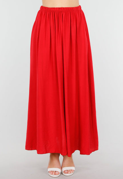 NEW040625 Rode Linnenlook Maxi Rok met Zakken