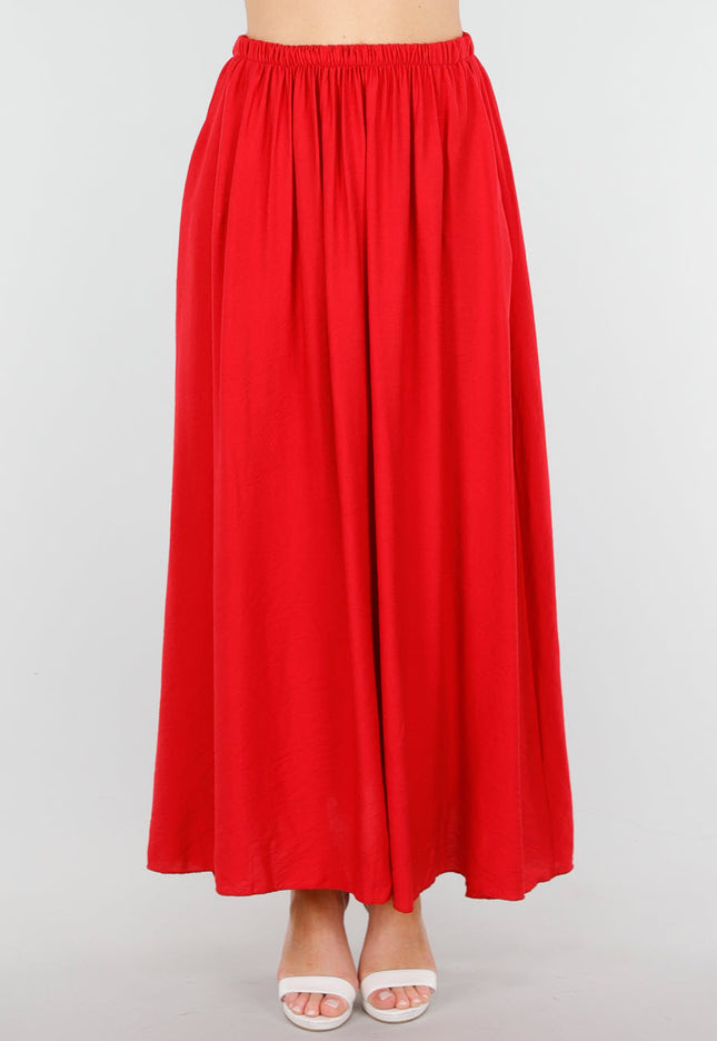 NEW040625 Rode Linnenlook Maxi Rok met Zakken