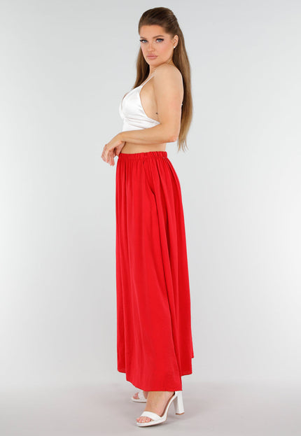 NEW040625 Rode Linnenlook Maxi Rok met Zakken