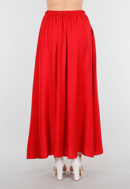 NEW040625 Rode Linnenlook Maxi Rok met Zakken