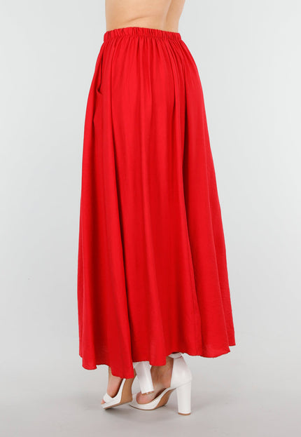 NEW040625 Rode Linnenlook Maxi Rok met Zakken