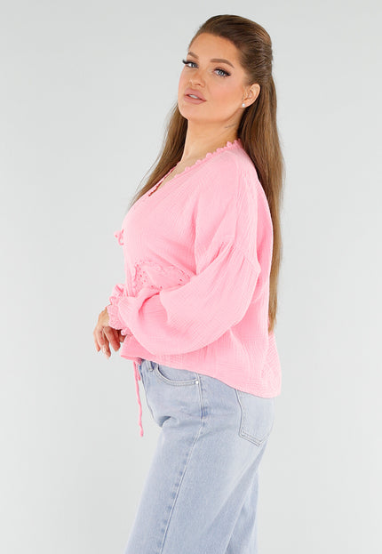 NEW040625 Roze Blouse met Hartvormige Zakken