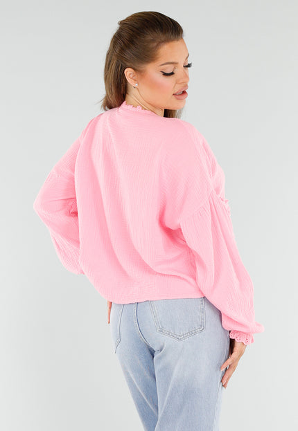 NEW040625 Roze Blouse met Hartvormige Zakken