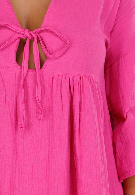 NEW040625 Roze Mousseline Jurk met Strikdetail