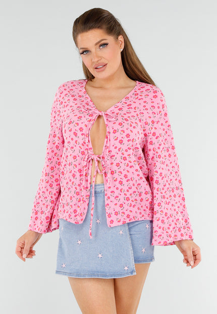 NEW040625 Roze Top met Bloemen en Strik