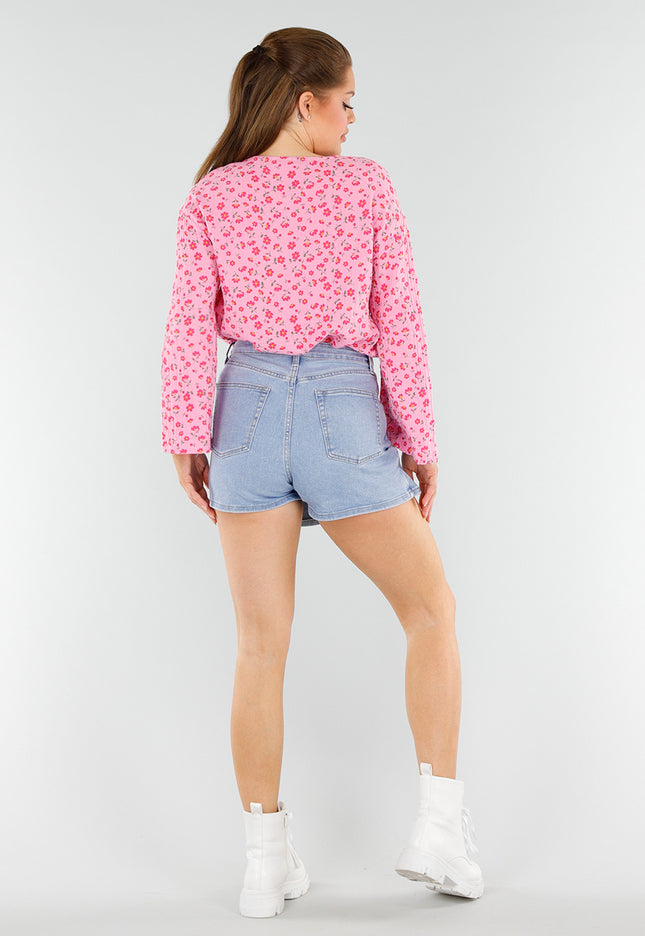 NEW040625 Roze Top met Bloemen en Strik