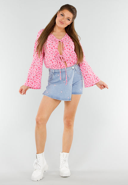 NEW040625 Roze Top met Bloemen en Strik