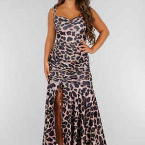 NEW040625 Stretch Sweatheart Jurk met Panterprint