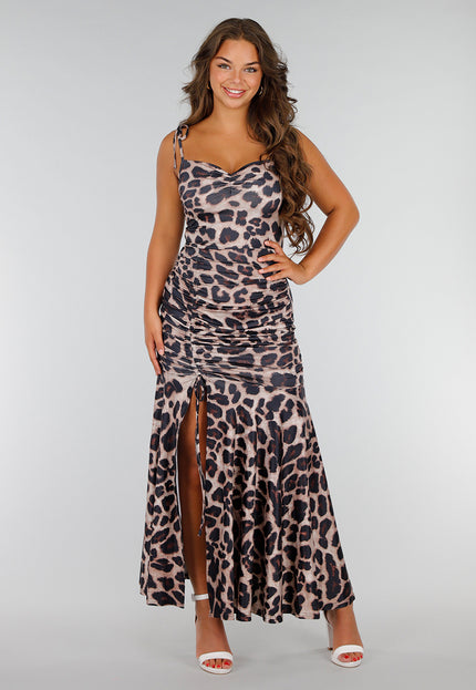 NEW040625 Stretch Sweatheart Jurk met Panterprint