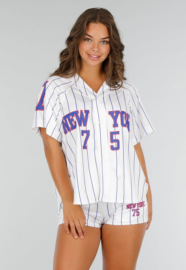 NEW040625 Stretchset Wit met Streep en Sportprint