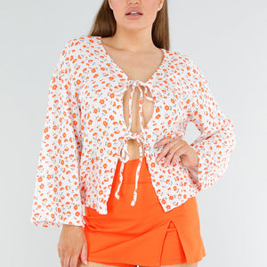 NEW040625 Witte Blouse met Bloemen en Strik