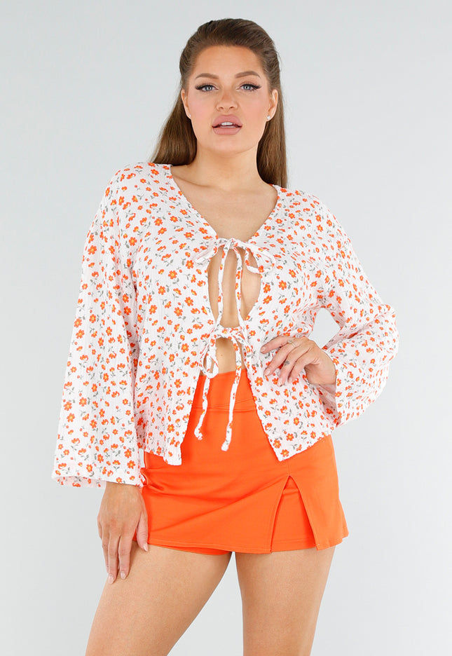 NEW040625 Witte Blouse met Bloemen en Strik