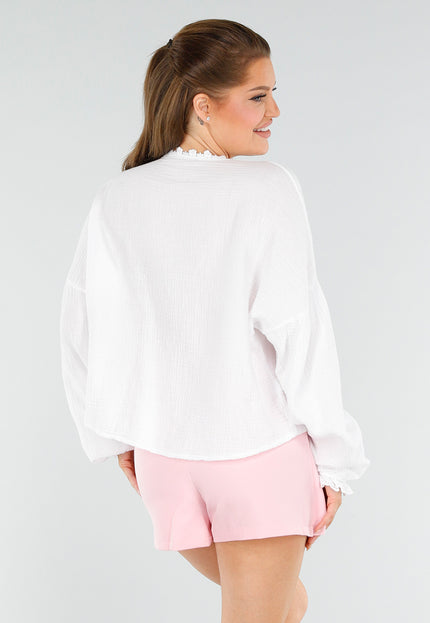 NEW040625 Witte Broderie Blouse met Hartzakken
