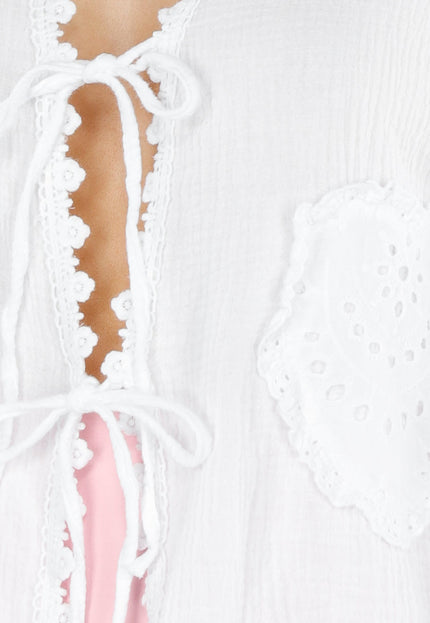 NEW040625 Witte Broderie Blouse met Hartzakken