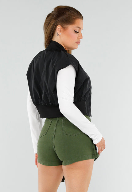 NEW040625 Zwarte Cropped Bodywarmer