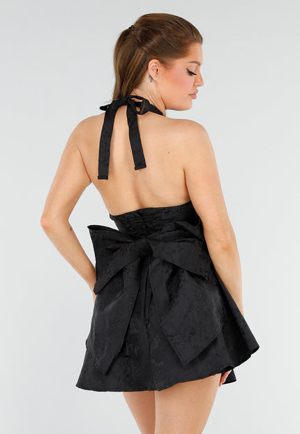 Zwarte Halterjurk met Strik