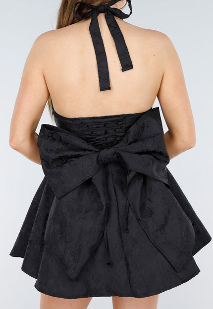 Zwarte Halterjurk met Strik