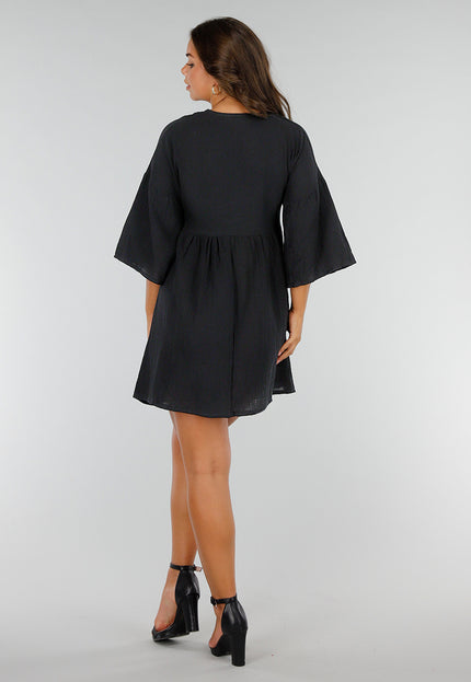 NEW040625 Zwarte jurk met V-hals en strik