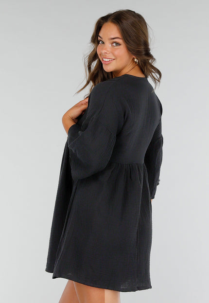 NEW040625 Zwarte jurk met V-hals en strik