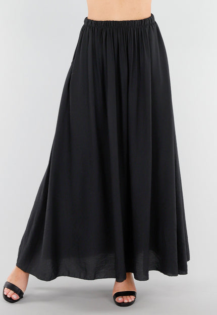 NEW040625 Zwarte Linnenlook Maxi Rok met Zakken