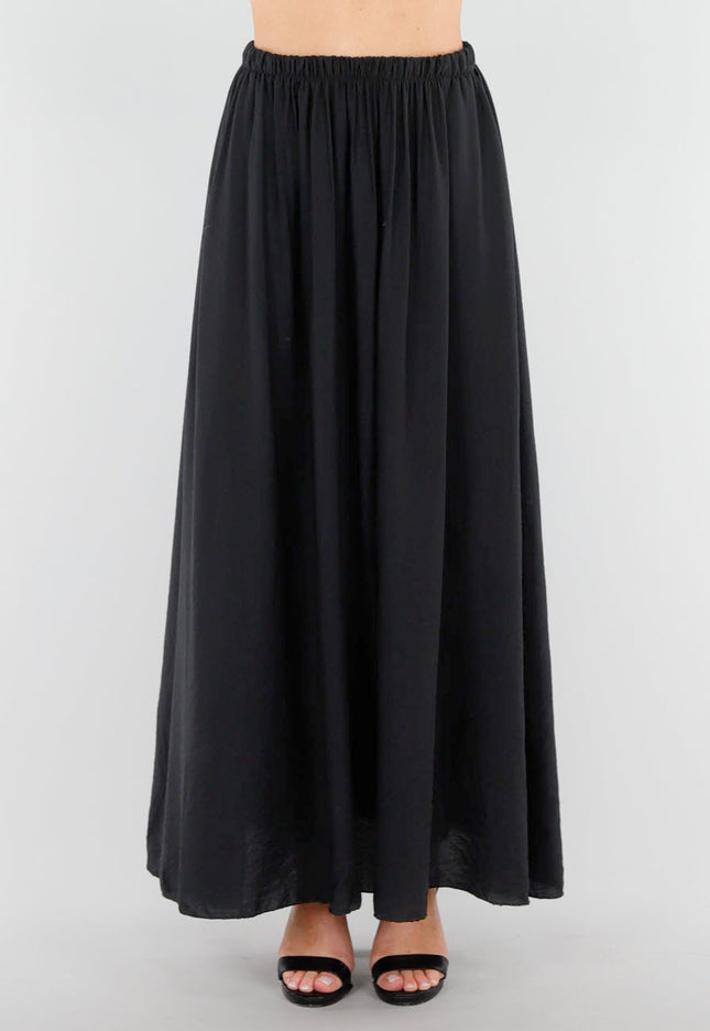 NEW040625 Zwarte Linnenlook Maxi Rok met Zakken