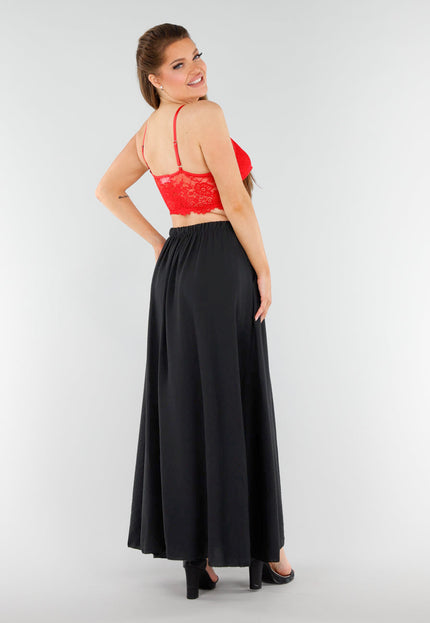 NEW040625 Zwarte Linnenlook Maxi Rok met Zakken