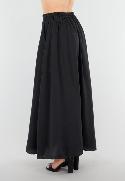NEW040625 Zwarte Linnenlook Maxi Rok met Zakken