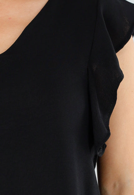 NEW040625 Zwarte V-Hals Ruffle Blouse