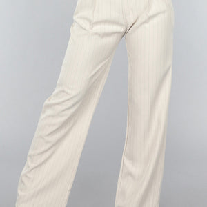 NEW0409 Beige Wide Leg Pantalon met Streepjes Patroon
