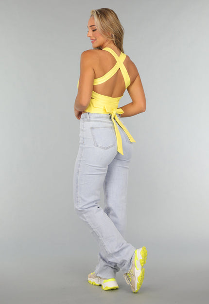 NEW0409 Butter Yellow Sporttop met Uitneembare Pads