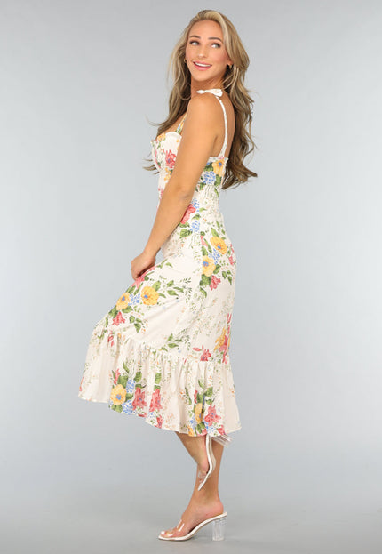 NEW0409 Lange Bloemenprint Jurk met Strikdetail